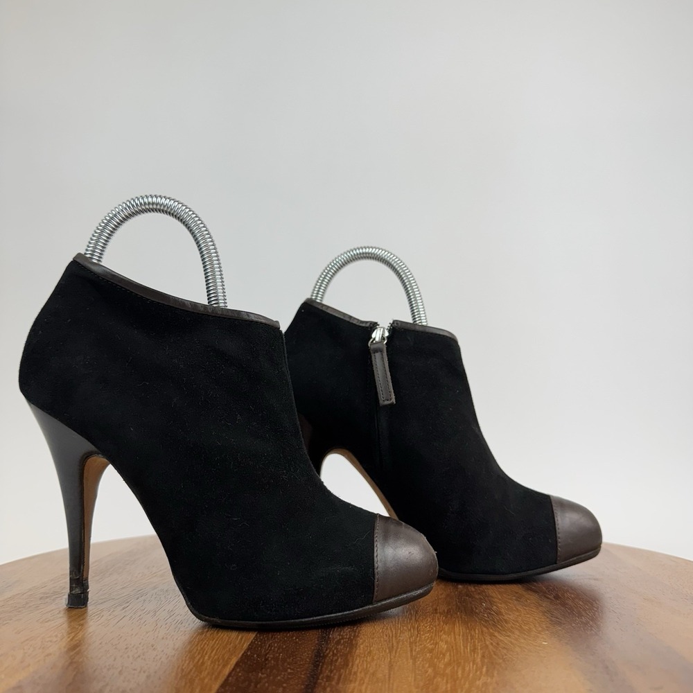 Womens Giuseppe Zanotti Black Suede Cap Toe Stiletto Heel Ankle Boots Size 36.5